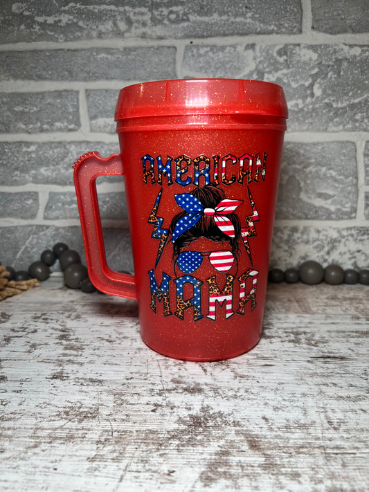 American mama Mega Mug (red glitter)