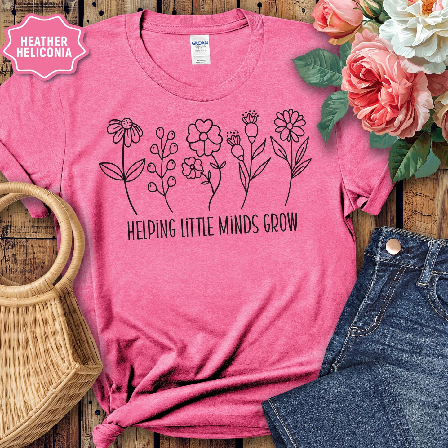 Helping Little Minds Grow T-Shirt – Inspirational Teacher Shirt – Early Childhood Educator Tee – Cute Daycare & Preschool Gift