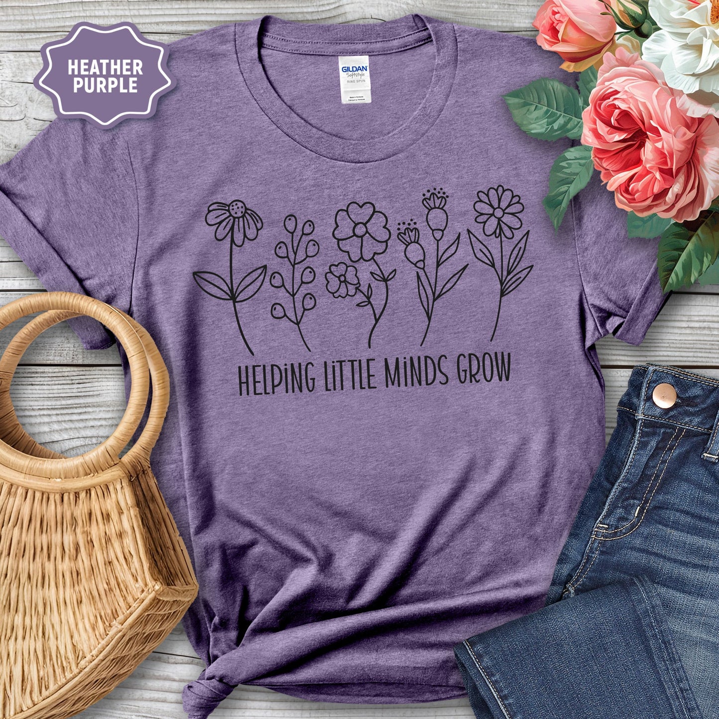 Helping Little Minds Grow T-Shirt – Inspirational Teacher Shirt – Early Childhood Educator Tee – Cute Daycare & Preschool Gift