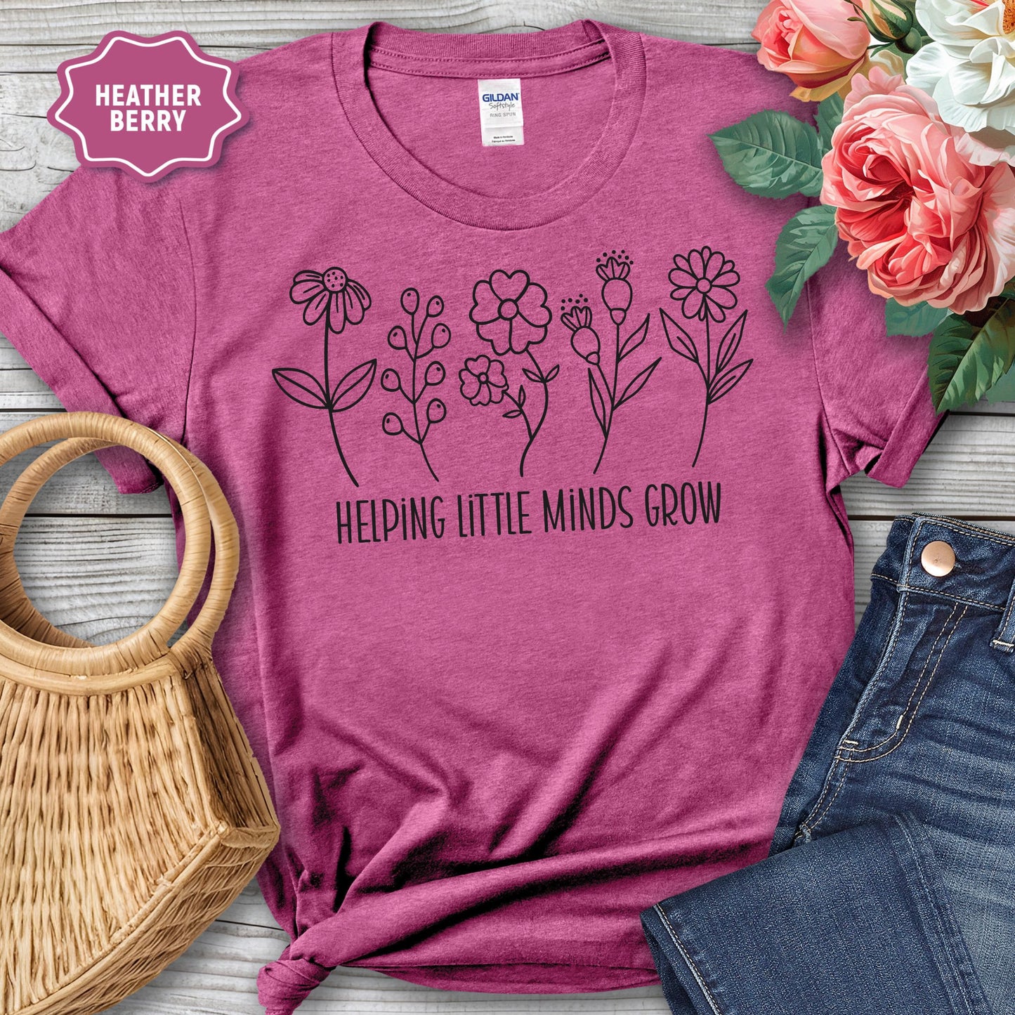 Helping Little Minds Grow T-Shirt – Inspirational Teacher Shirt – Early Childhood Educator Tee – Cute Daycare & Preschool Gift