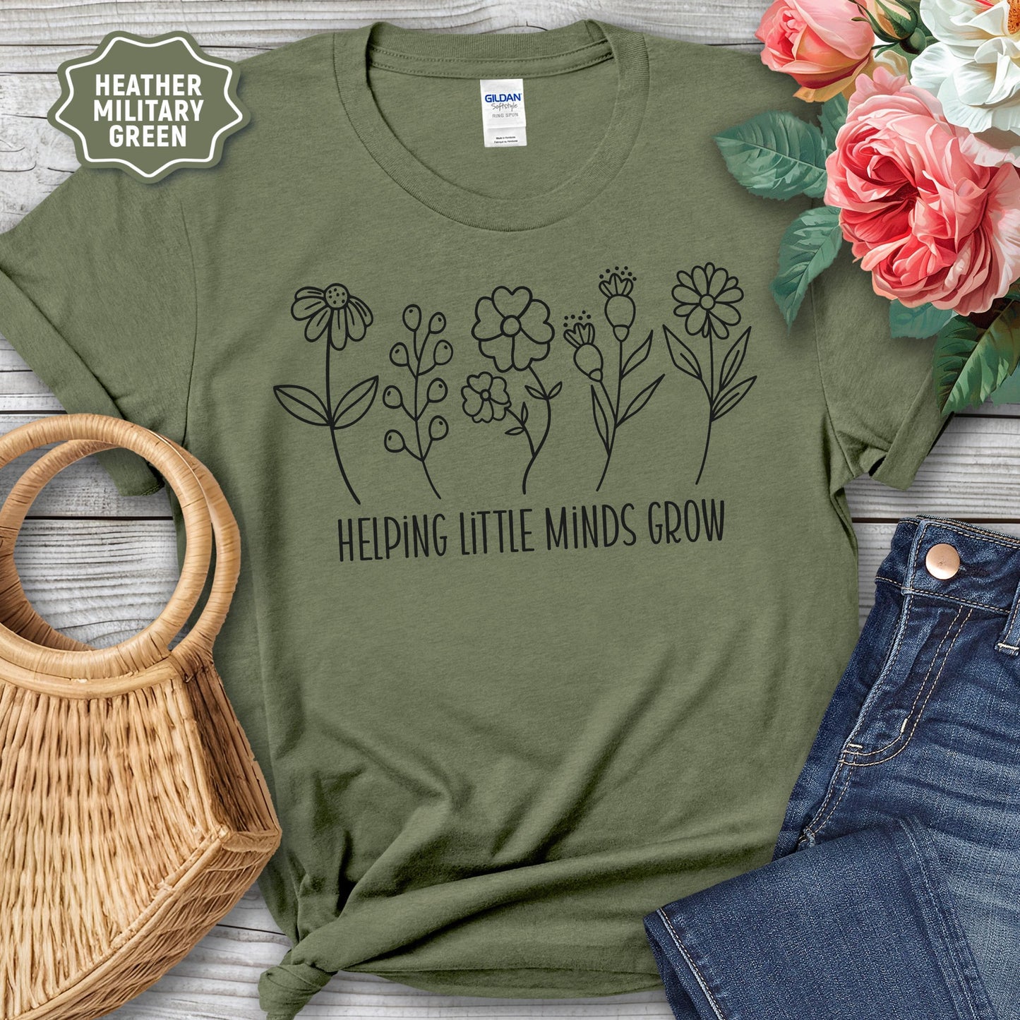 Helping Little Minds Grow T-Shirt – Inspirational Teacher Shirt – Early Childhood Educator Tee – Cute Daycare & Preschool Gift