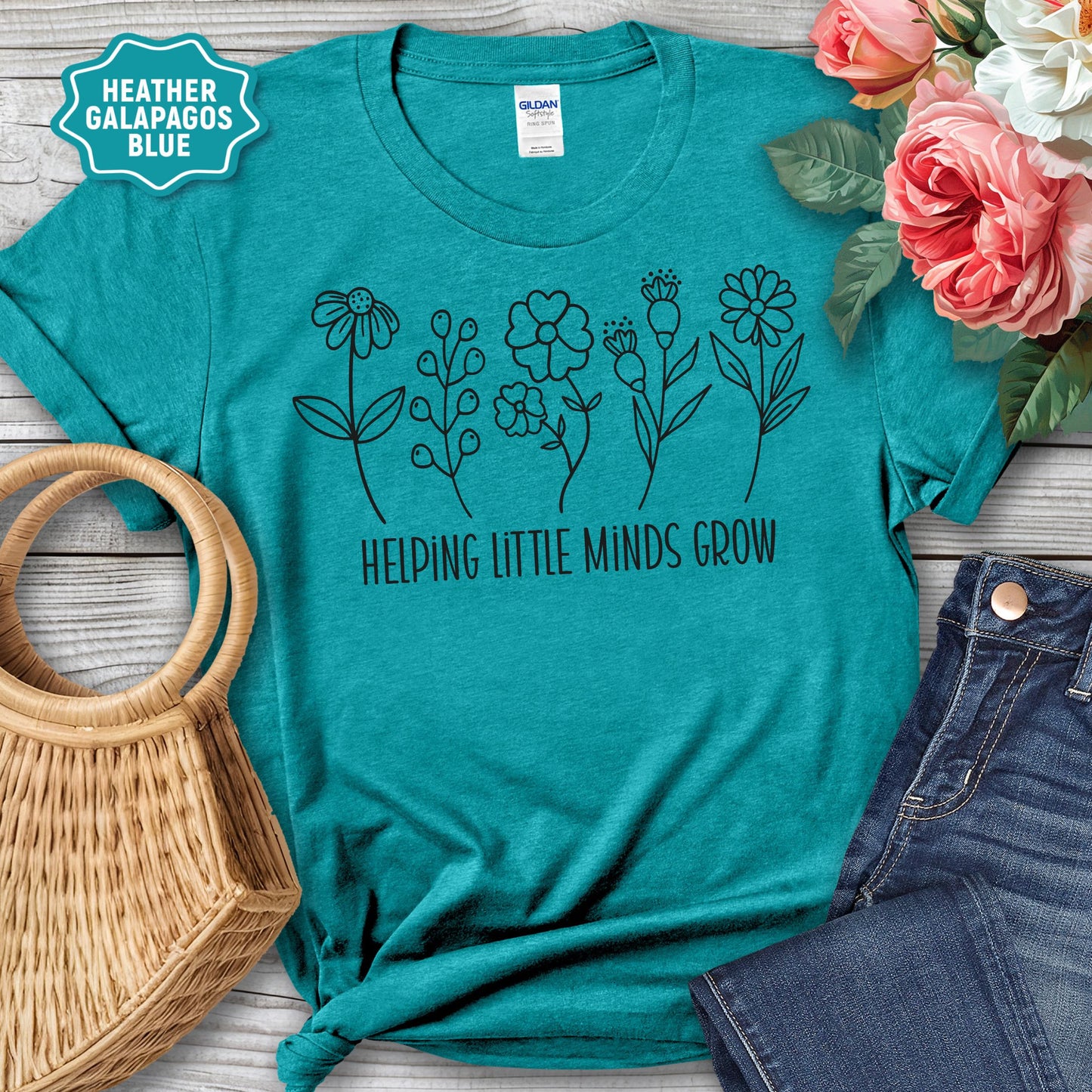 Helping Little Minds Grow T-Shirt – Inspirational Teacher Shirt – Early Childhood Educator Tee – Cute Daycare & Preschool Gift