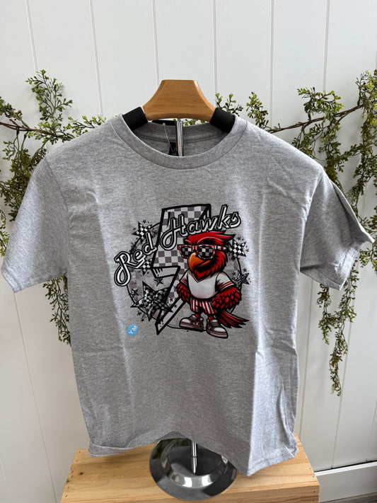 Checkered Red Hawk Youth Graphic Tee