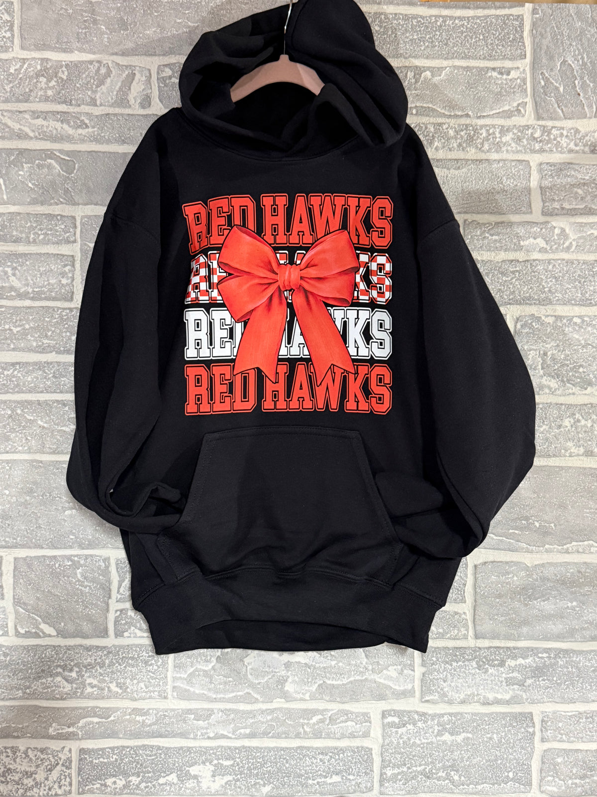 Red Hawks Bow Print Youth Hoddie