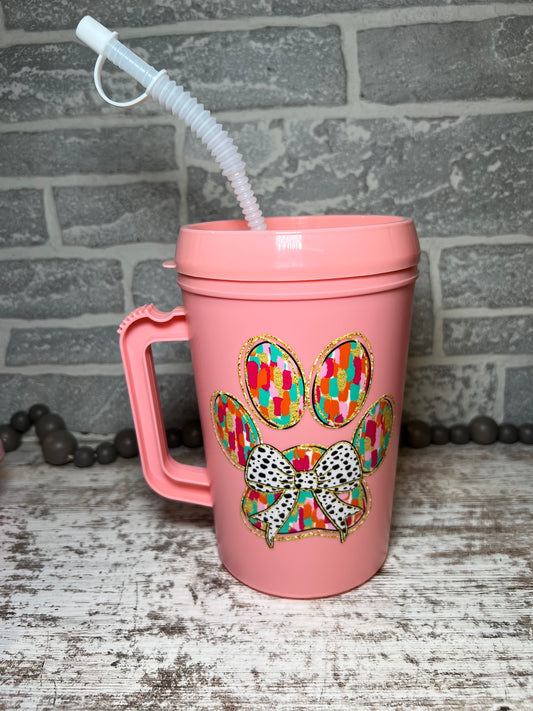 Colorful paw print Mega Mug (light pink)
