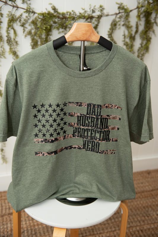 Dad. Protector. Hero. Patriotic Graphic Tee