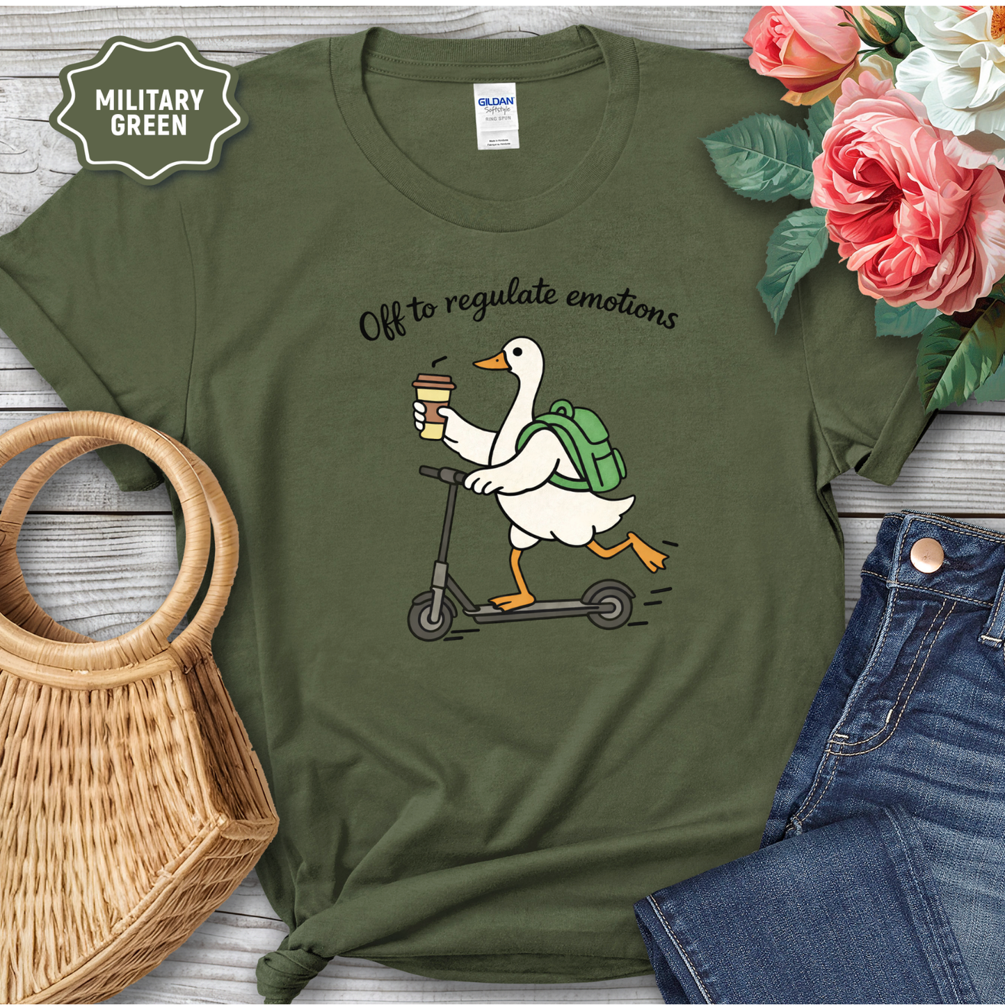 Funny Duck Scooter Shirt – “Off to Regulate Emotions” Tee
