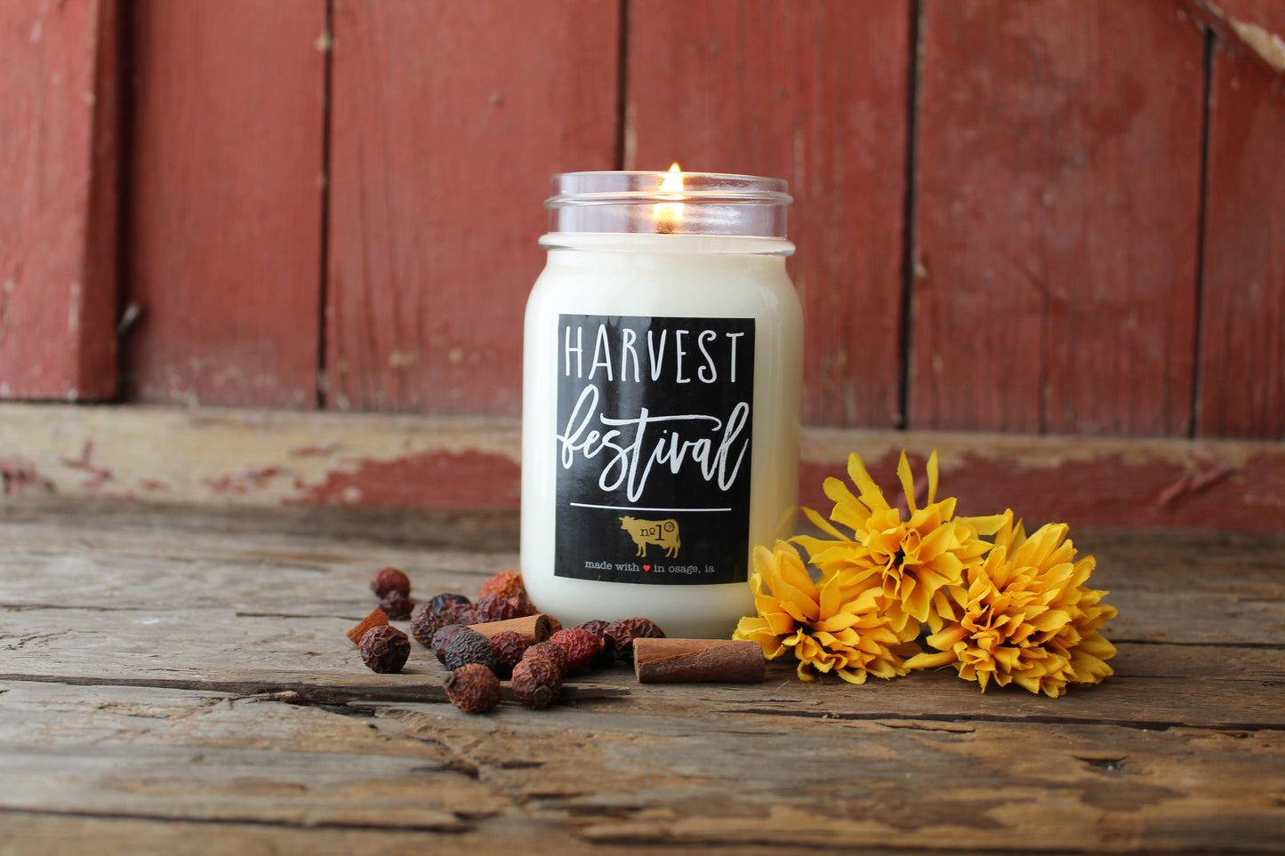 13 oz Mason Jar Fall Candle: Harvest Festival